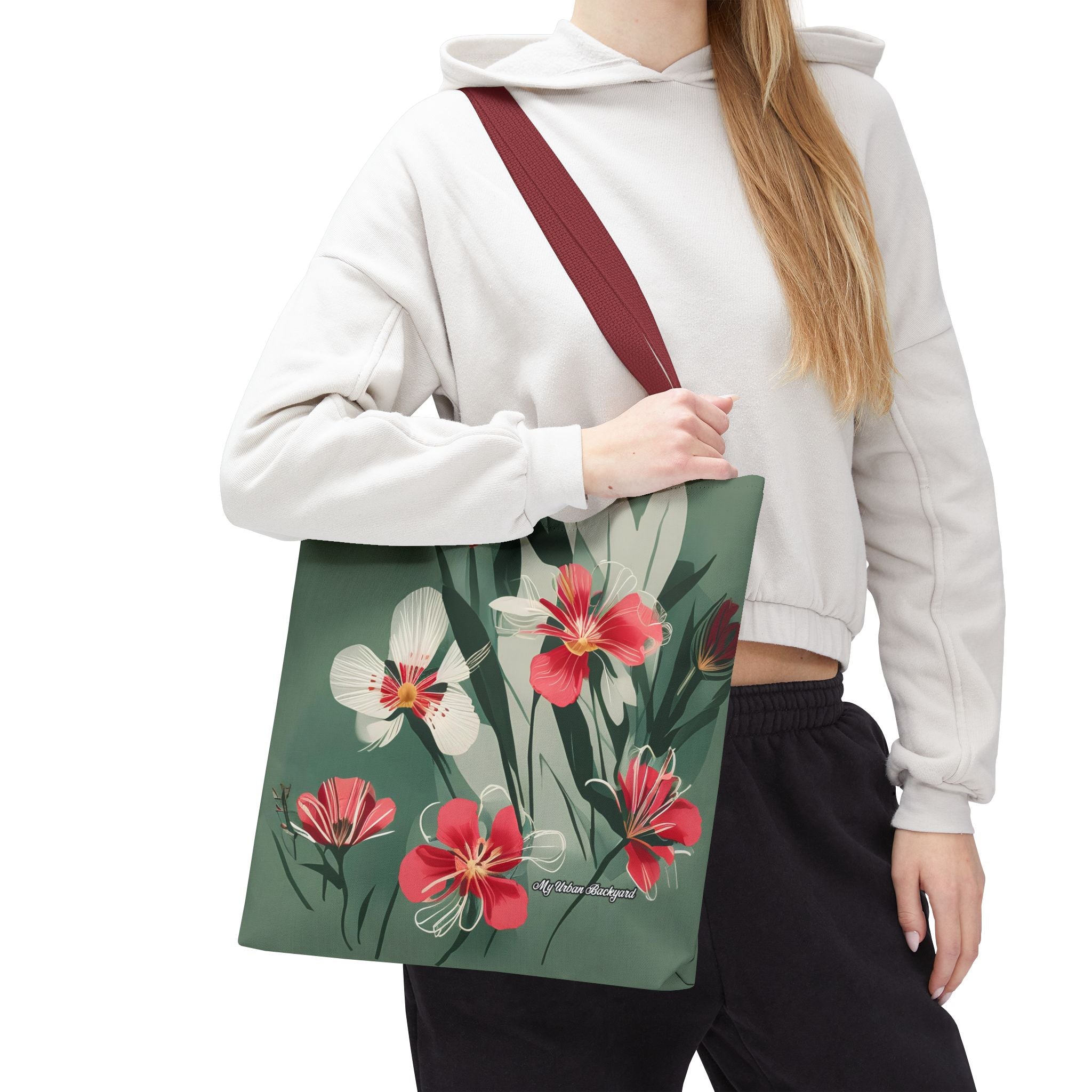 White and Red Wildflowers Tote Bag with Cotton Handles For Everyday Use, 3 Sizes
