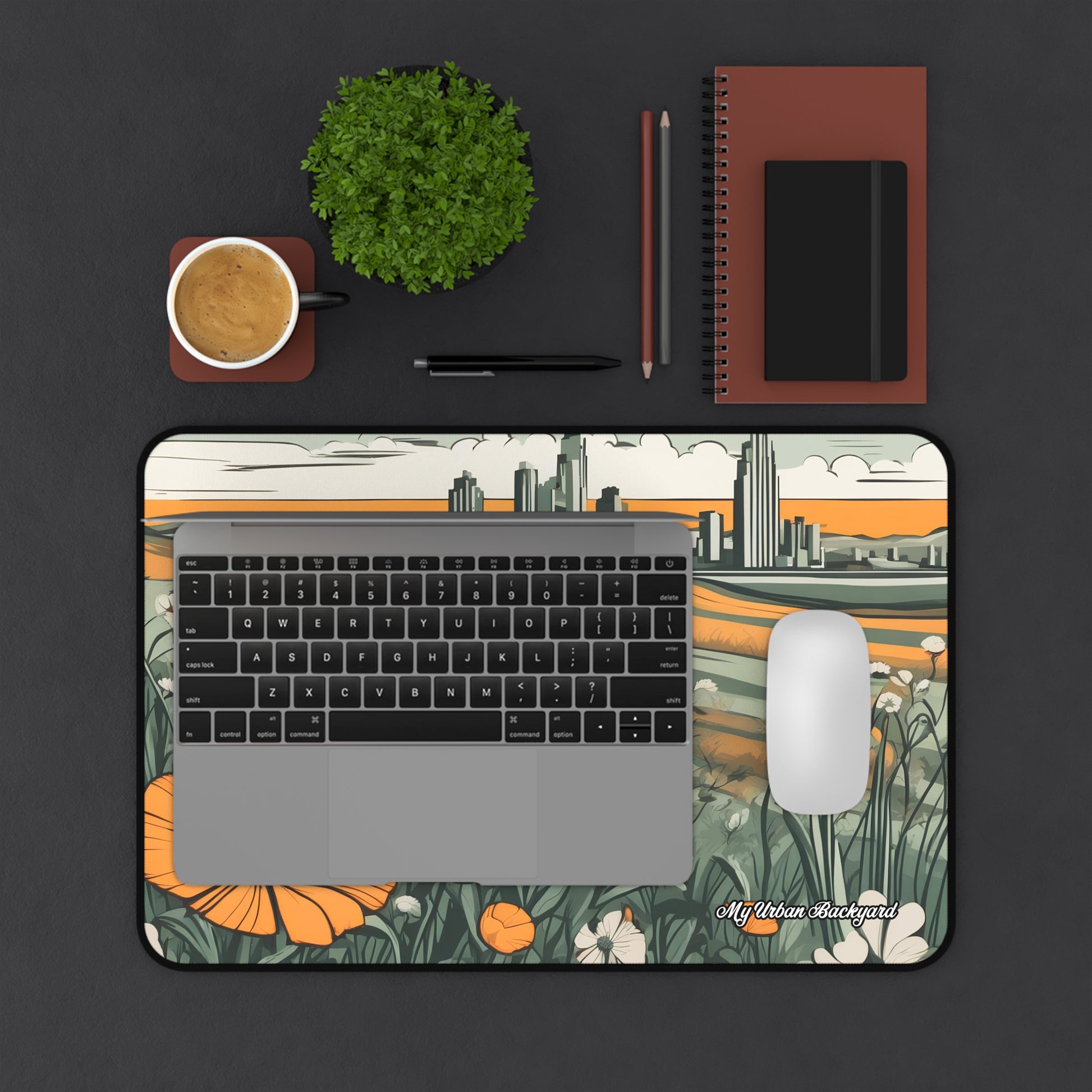 Cityscape Floral Desk Mat | Desktop Protector, Home Office Decor, Gift for Nature Lovers, Stylish Mousepad