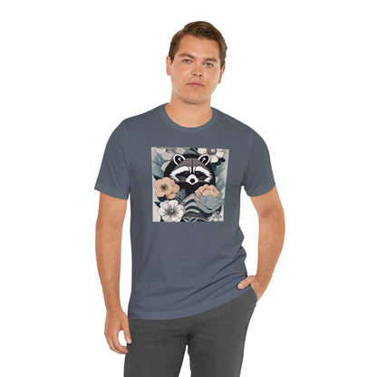 Art Deco Raccoon with Flowers, Soft 100% Jersey Cotton T-Shirt, Unisex, Short Sleeve, Retail Fit