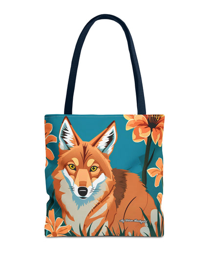 Coyote with Flowers Tote Bag with Cotton Handles For Everyday Use, 3 Sizes