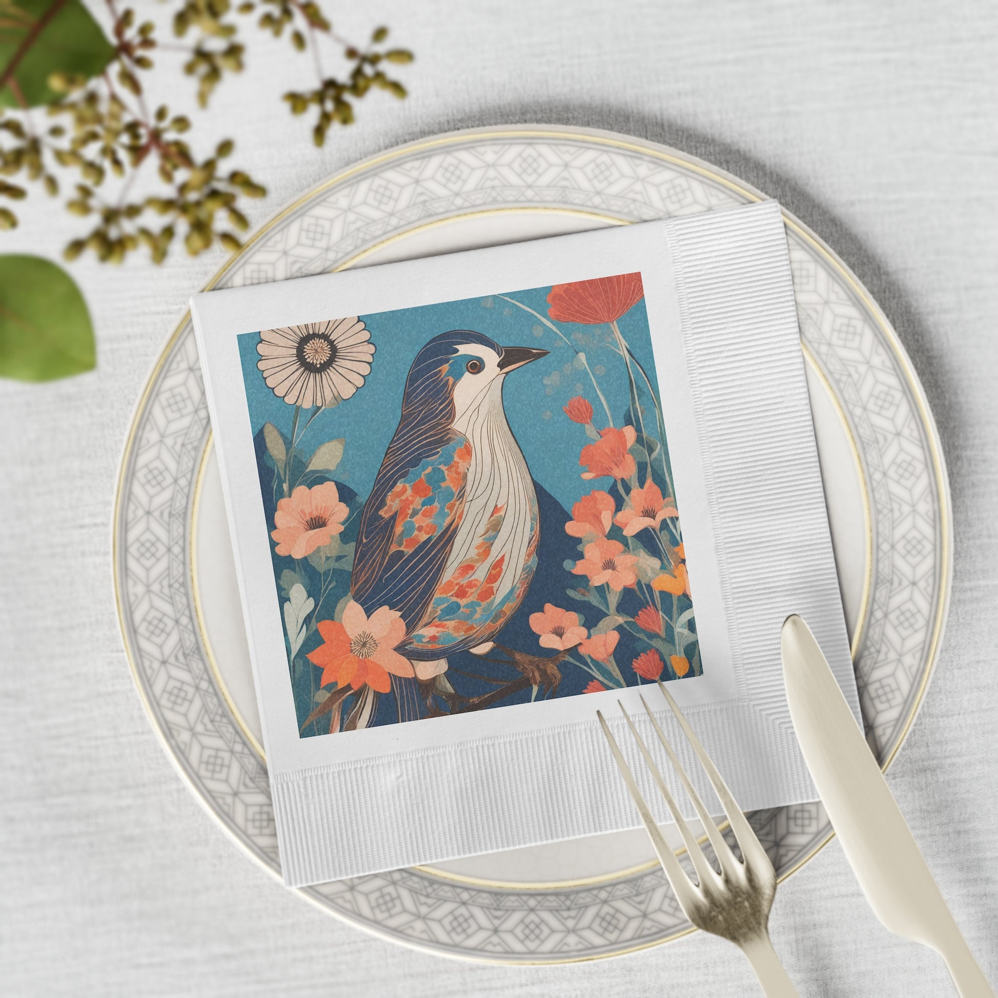 Colorful Bird Cocktail Napkins — Floral Songbird Paper Beverage Napkins, 2 sizes, Pack of 50 or 100