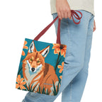 Coyote with Flowers Tote Bag with Cotton Handles For Everyday Use, 3 Sizes