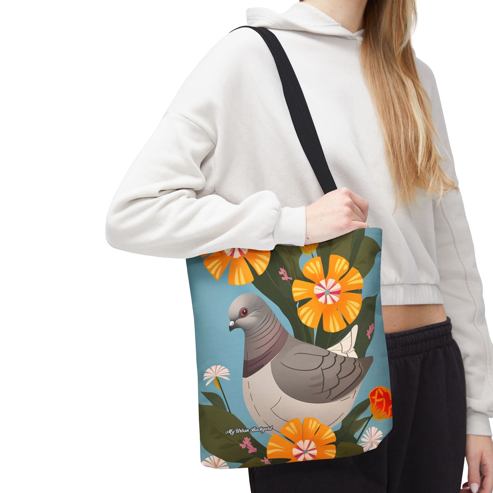 Pigeon and Yellow Flowers Tote Bag with Cotton Handles For Everyday Use, 3 Sizes