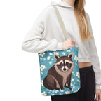 Young Raccoon w Flowers Tote Bag with Cotton Handles For Everyday Use, 3 Sizes
