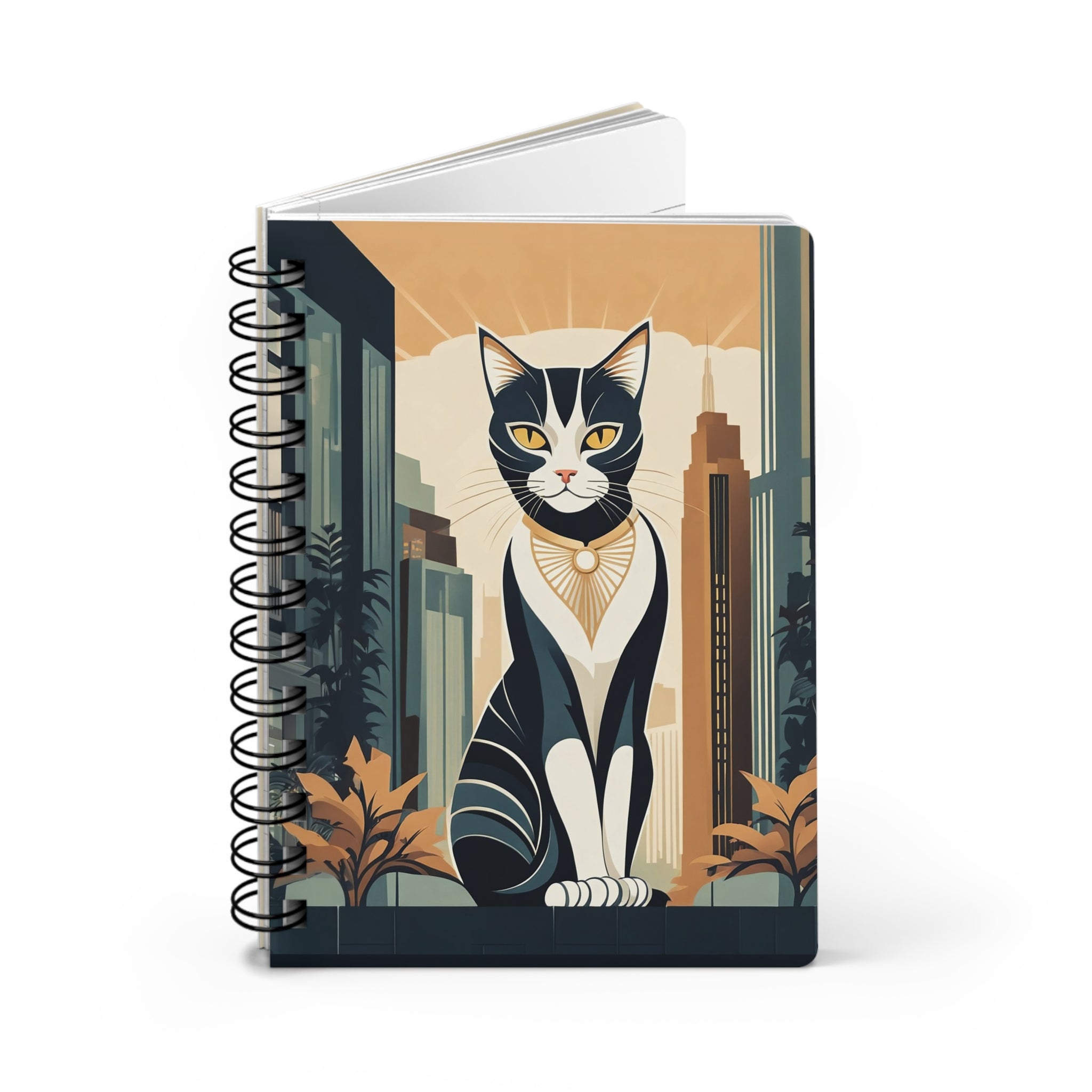 Art Deco City Cat Spiral Journal