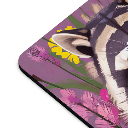 Computer Mouse Pad, Non-slip rubber bottom, Raccoon and Flowers
