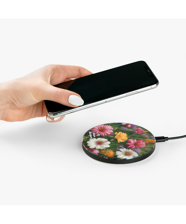 Wildflower Field, 10W Wireless Charger for iPhone, Android, Earbuds