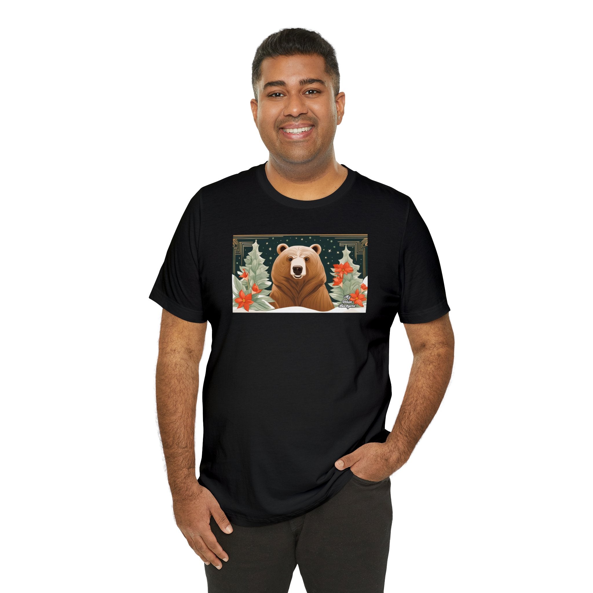 Art Deco Holiday Bear, Soft 100% Jersey Cotton T-Shirt, Unisex, Short Sleeve, Retail Fit