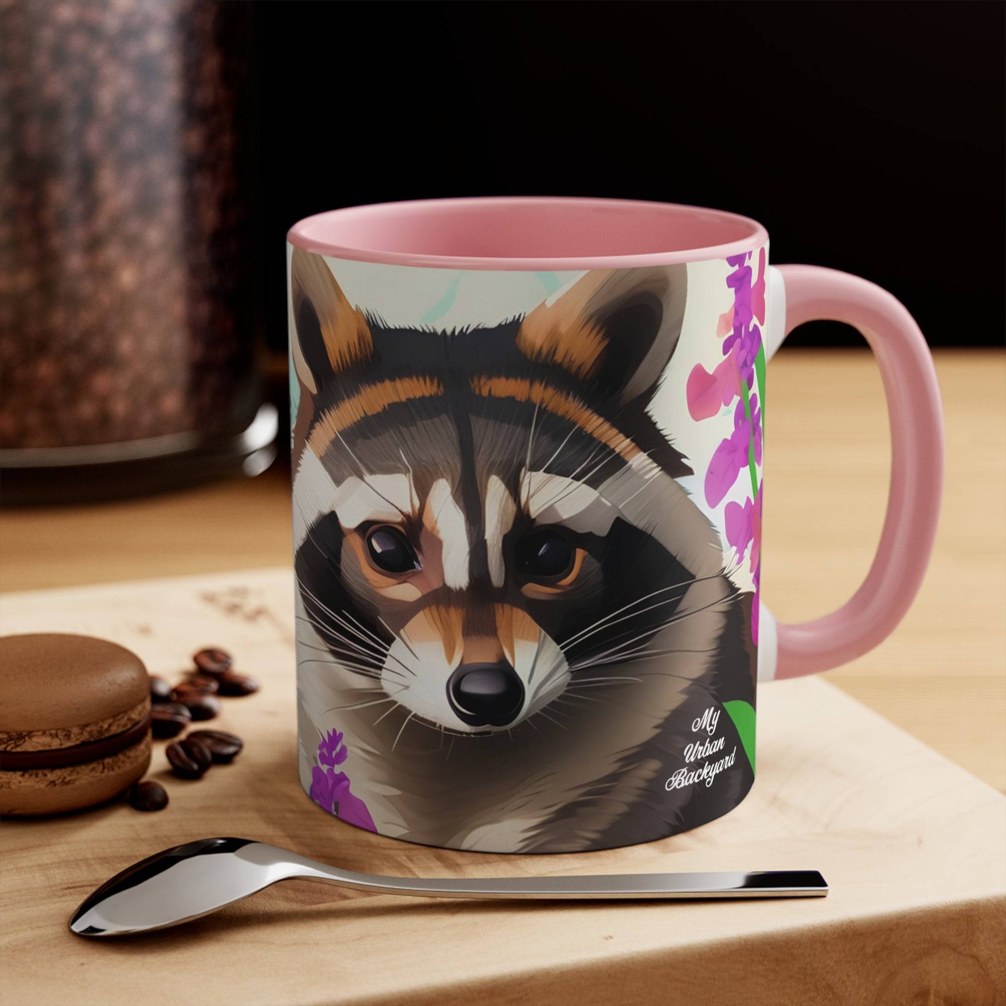 Ceramic Mug for Coffee, Tea, Hot Cocoa. Home/Office, Raccoon w Flowers