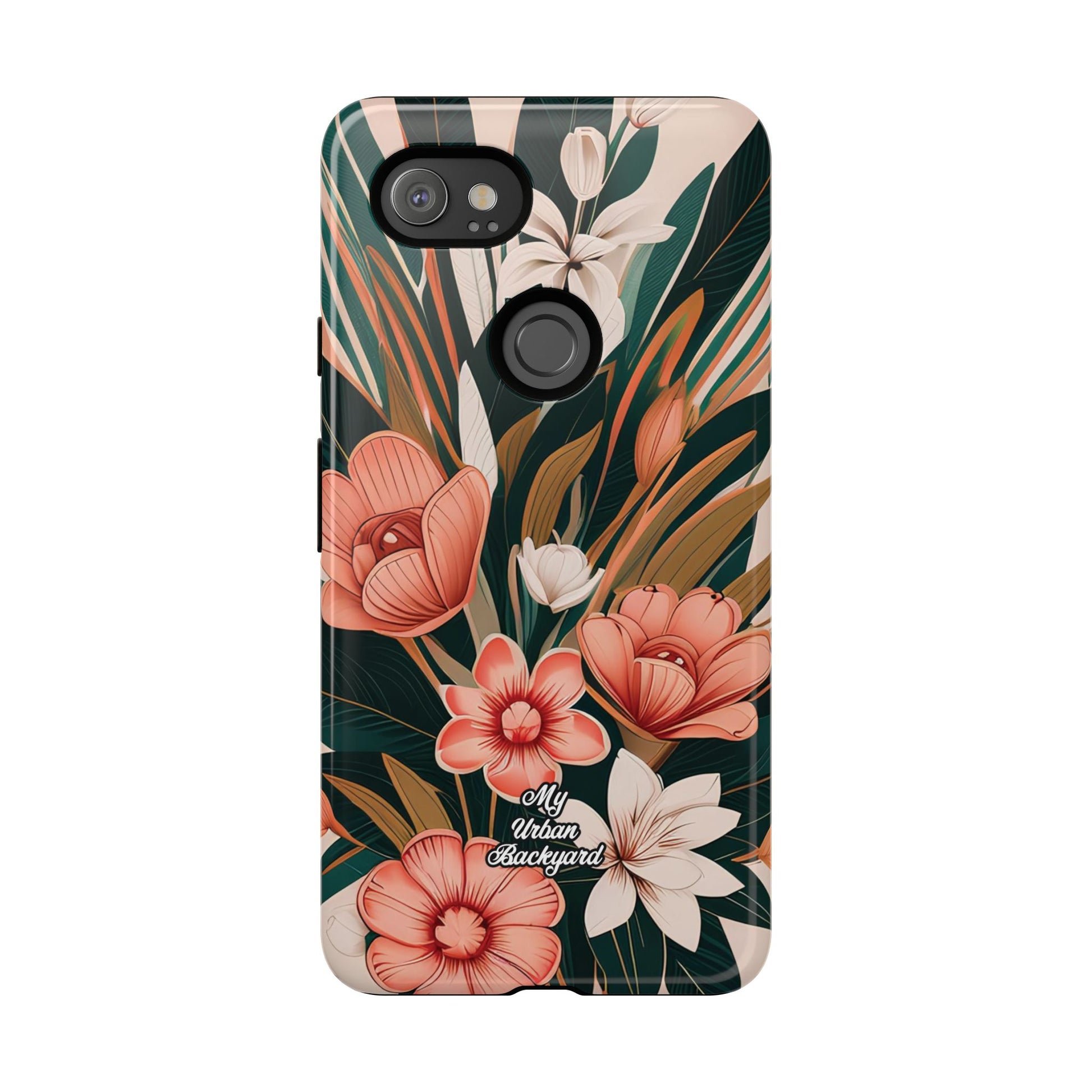 Peach Art Deco Flowers, Cell Phone Case - Apple, Samsung, Google Pixel