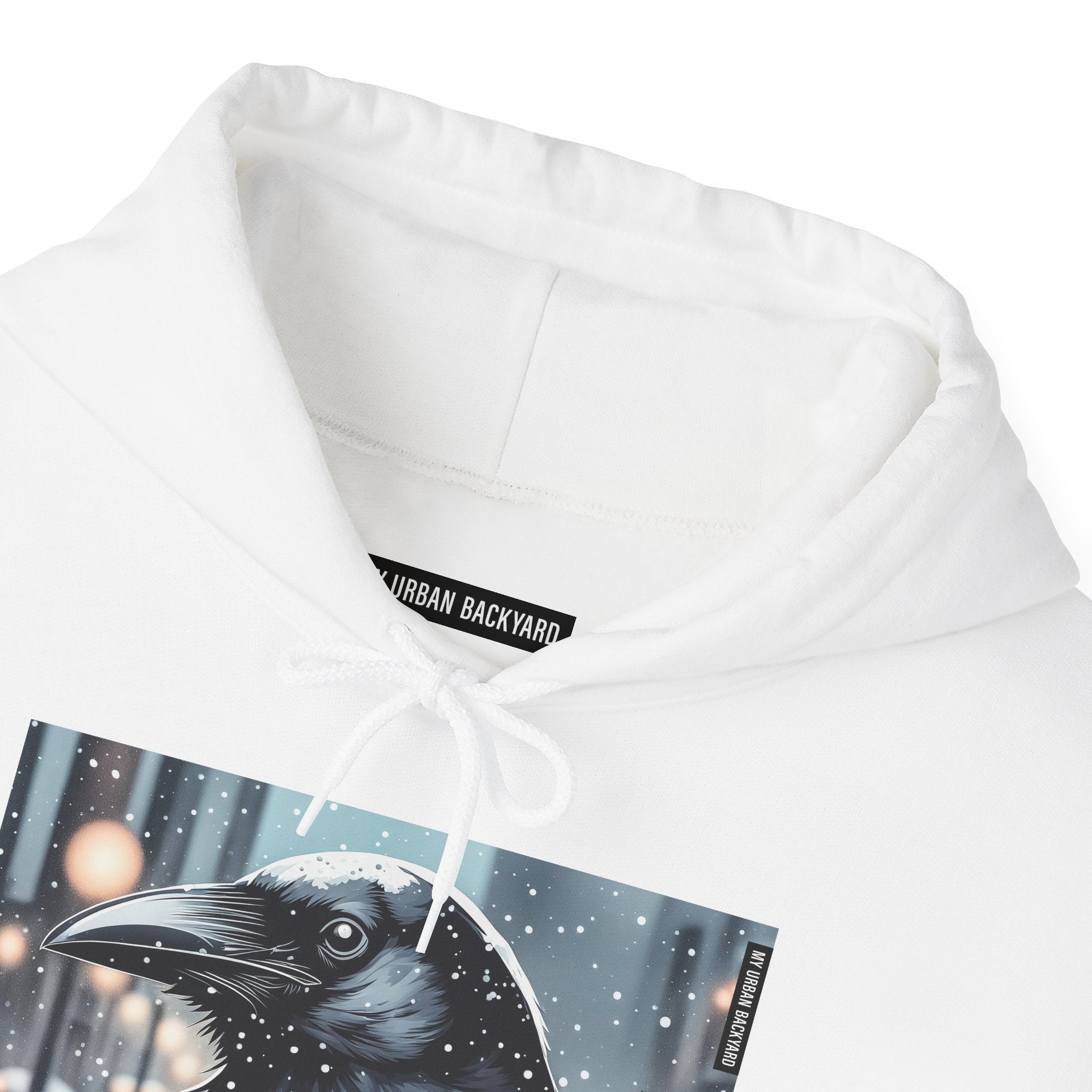 Urban Crow In Falling Snow Hoodie — Comfy Winter Graphic Hoodie