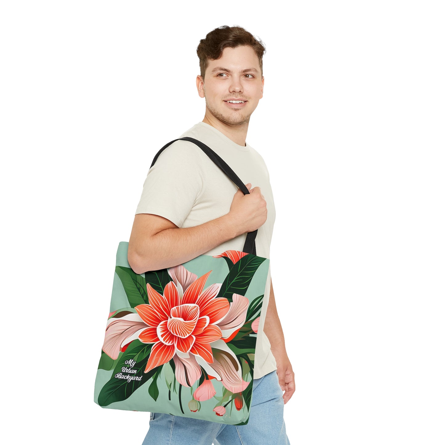 Reusable Tote Bag for Everyday Use, Shoulder Bag w Cotton Handles - Large Flower