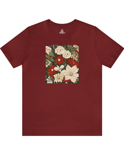 Red & White Flowers, Soft 100% Jersey Cotton T-Shirt, Unisex, Short Sleeve, Retail Fit