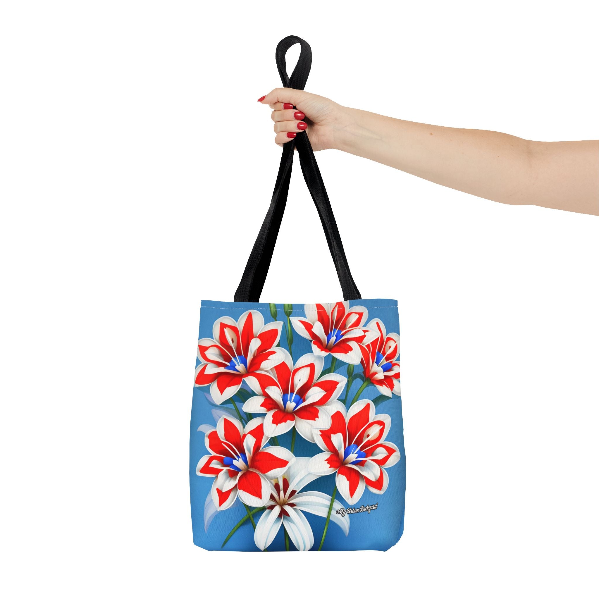 Bouquet of Red White and Blue Flowers Tote Bag with Cotton Handles For Everyday Use, 3 Sizes
