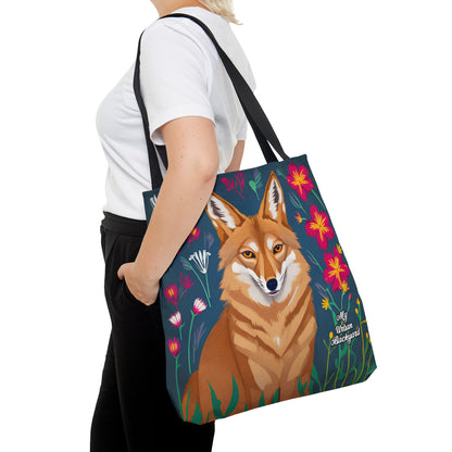 Coyote w Red Flowers, Tote Bag for Everyday Use - Durable and Functional