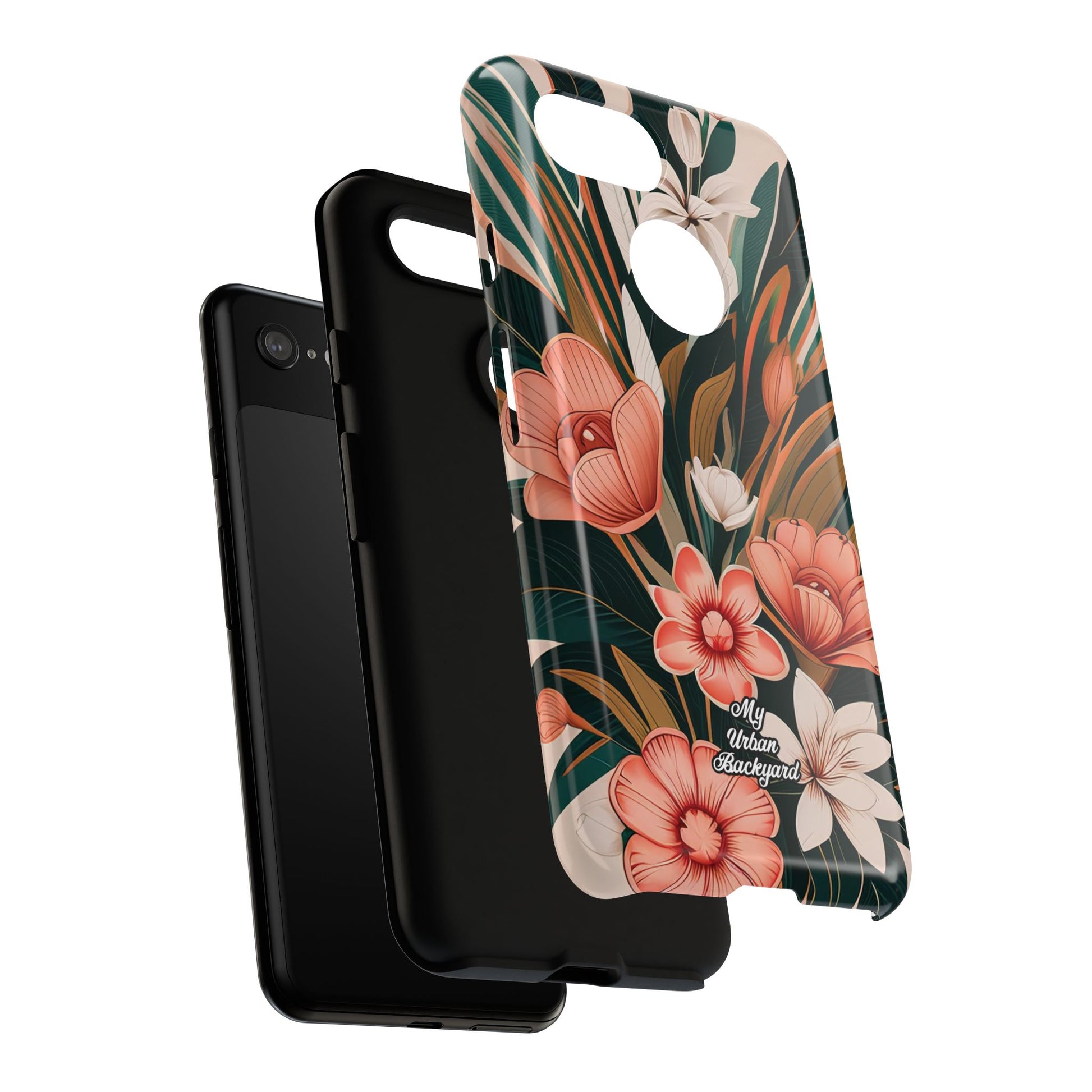 Peach Art Deco Flowers, Cell Phone Case - Apple, Samsung, Google Pixel