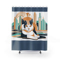 Coastal Blue, Art Deco Cat, Shower Curtain - 71" x 74"