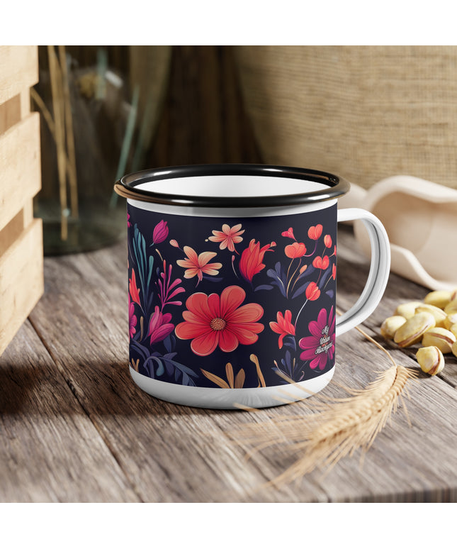 Night Blooming Wildflowers, Enamel Camping Mug for Coffee, Tea, Cocoa, or Cereal - 12oz