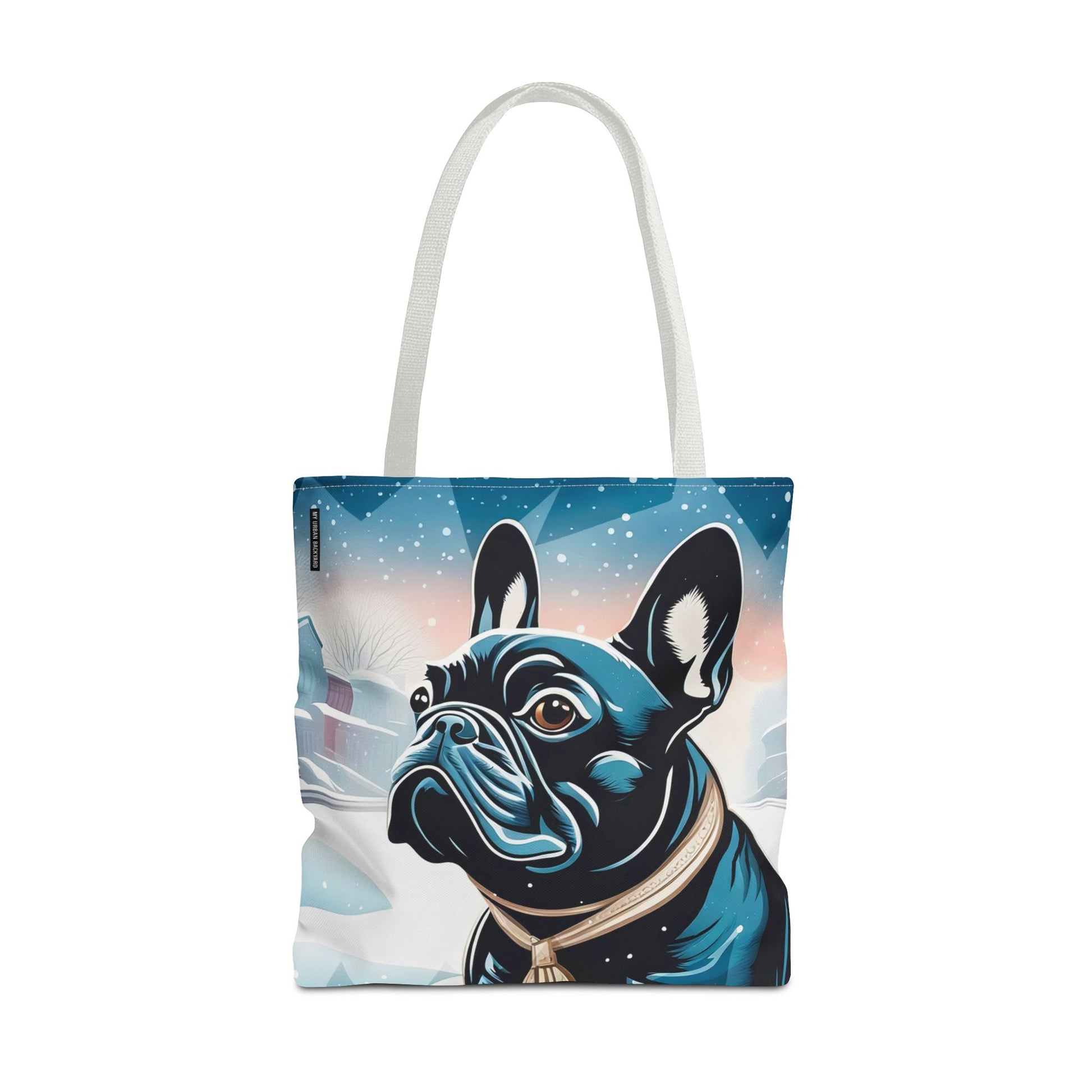 French Bulldog Winter Tote Bag — Snowy Pup All-Over Print Tote