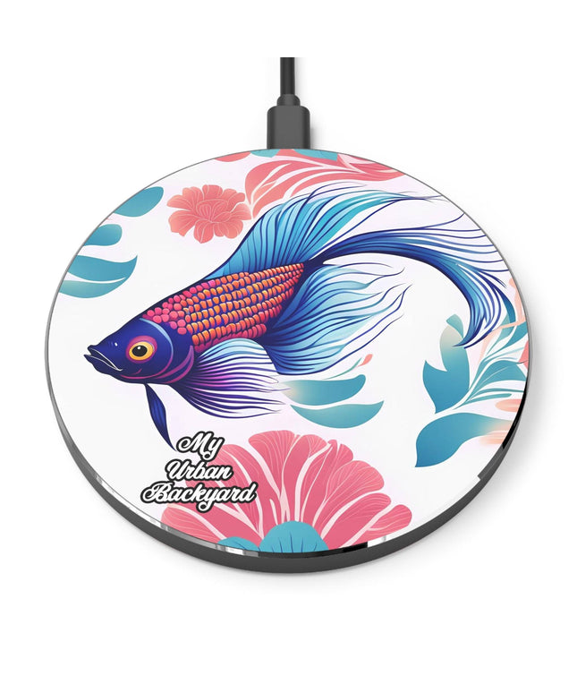 Cell Phone Wireless Charger, iPhone and Android, Betta Fish w Flowers