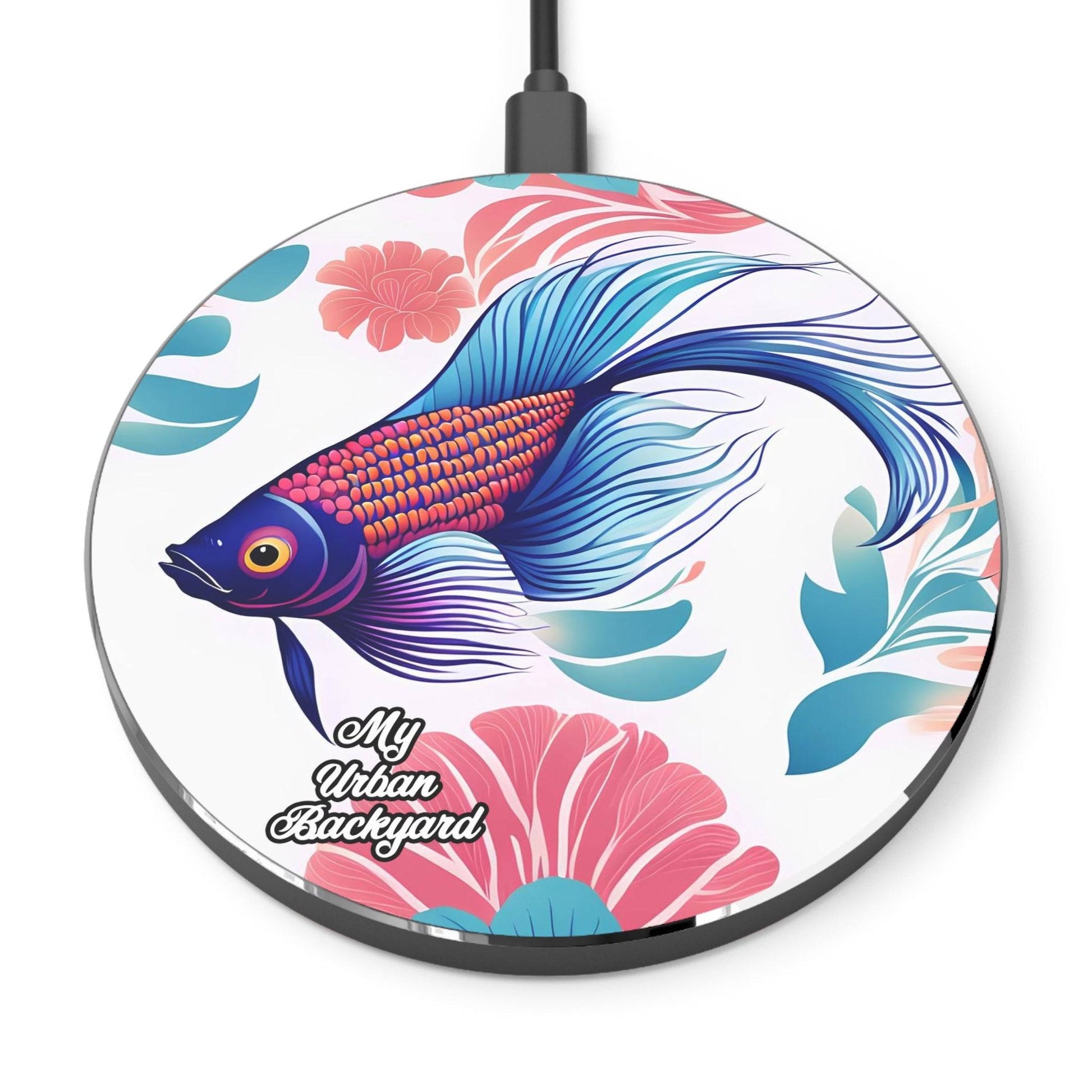 Cell Phone Wireless Charger, iPhone and Android, Betta Fish w Flowers