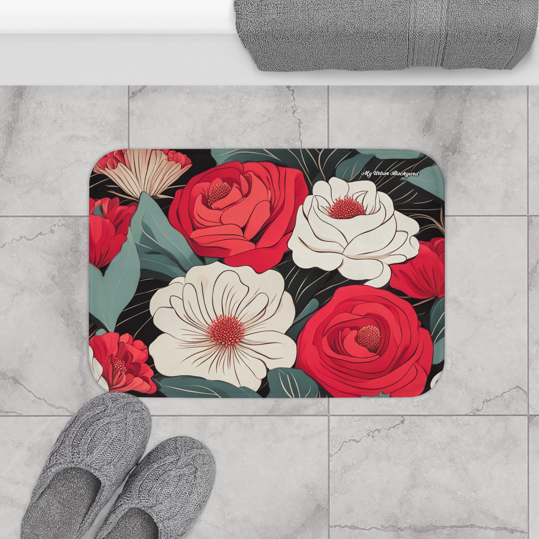 Floral Bath Mat, Vibrant Home Decor, Bathroom Accessory, Gift for Her, Mother's Day, Floral Design, Housewarming Present