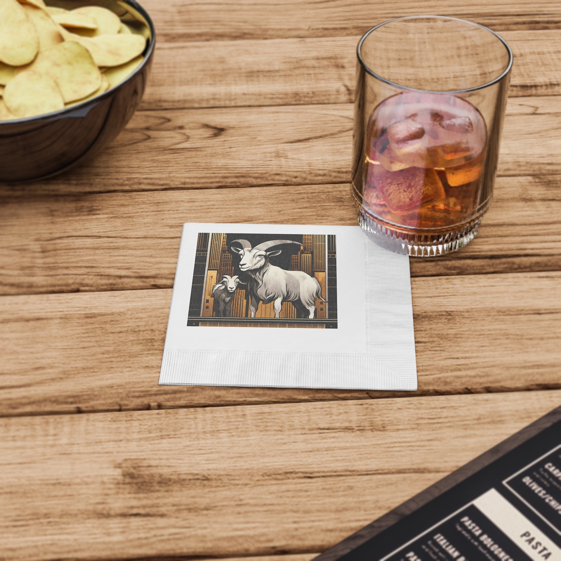 Goat Art Cocktail Napkins — Vintage Goats Party Napkins, 2 sizes, Pack of 50 or 100