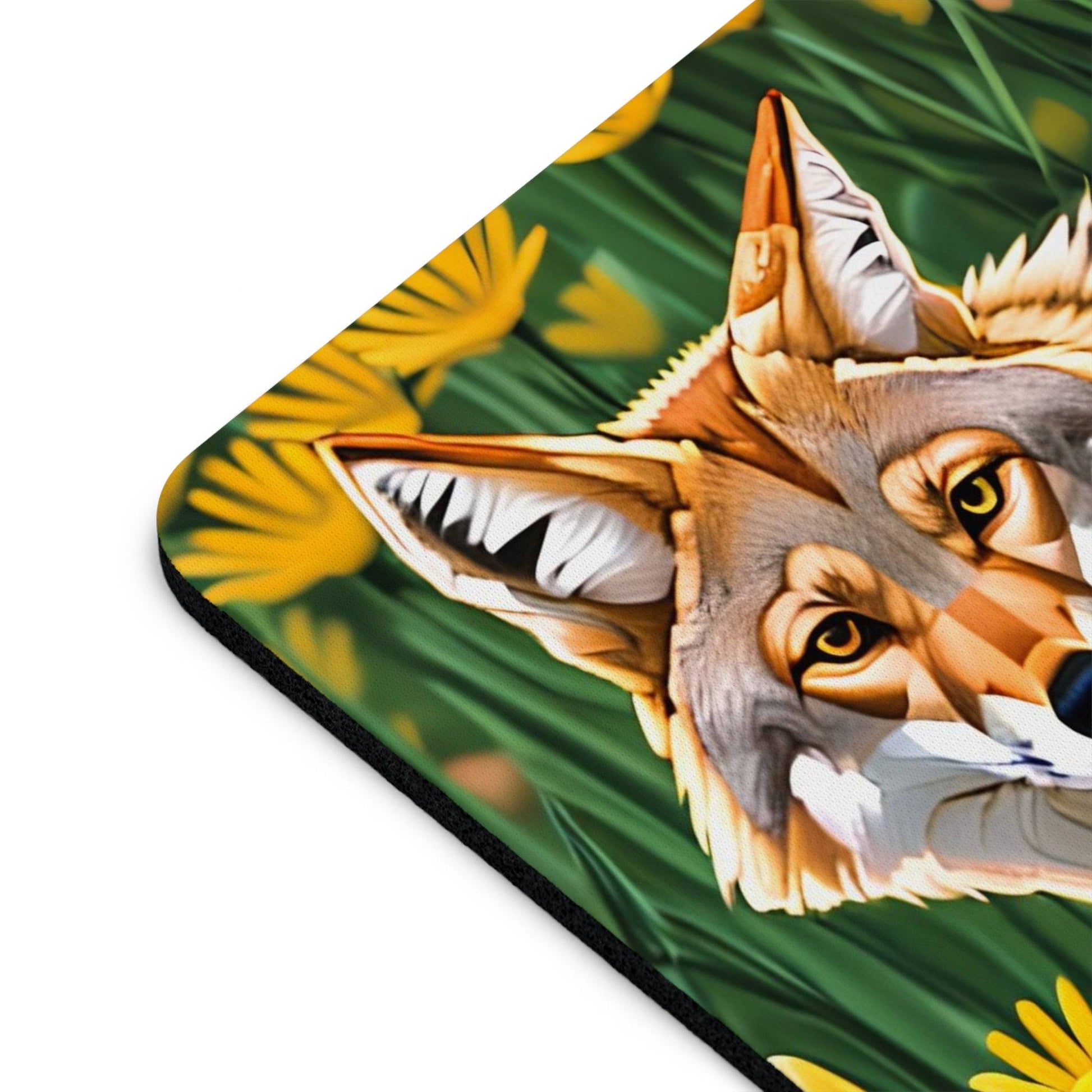 Computer Mouse Pad, Non-slip rubber bottom, Coyote w Flowers