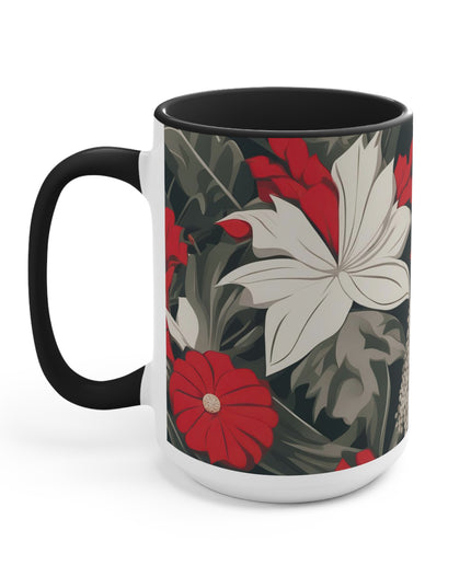 Red and White Flowers, Ceramic Mug - Perfect for Coffee, Tea, and More!