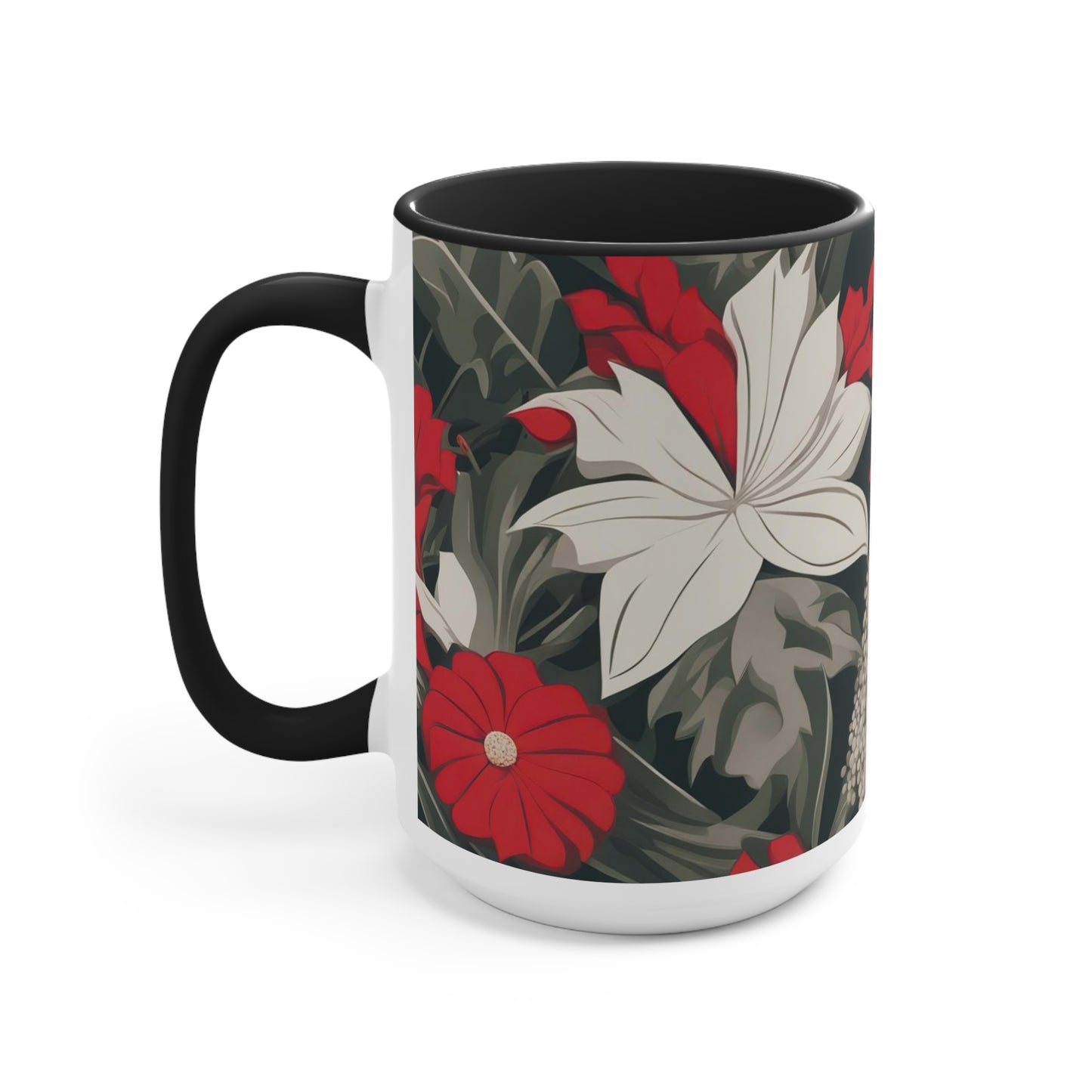 Red and White Flowers, Ceramic Mug - Perfect for Coffee, Tea, and More!