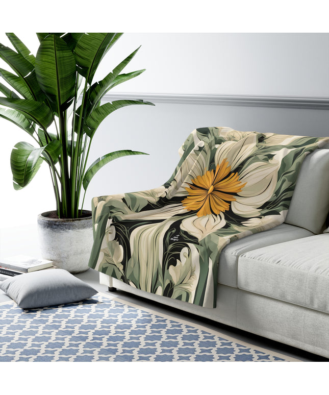 White and Yellow Flowers, Sherpa Fleece Blanket for Cozy Warmth, 50"x60"
