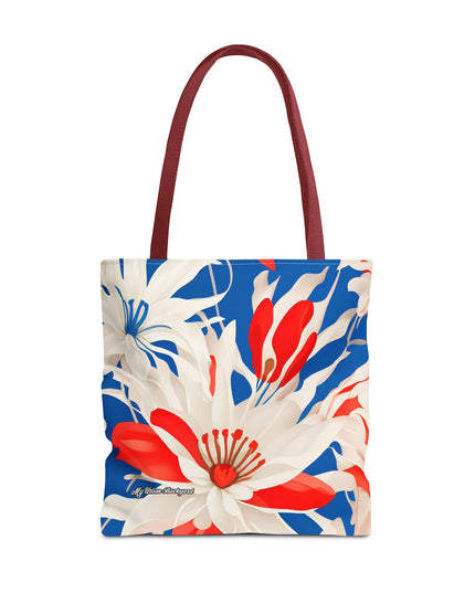 Red White & Blue Flowers Tote Bag with Cotton Handles For Everyday Use, 3 Sizes