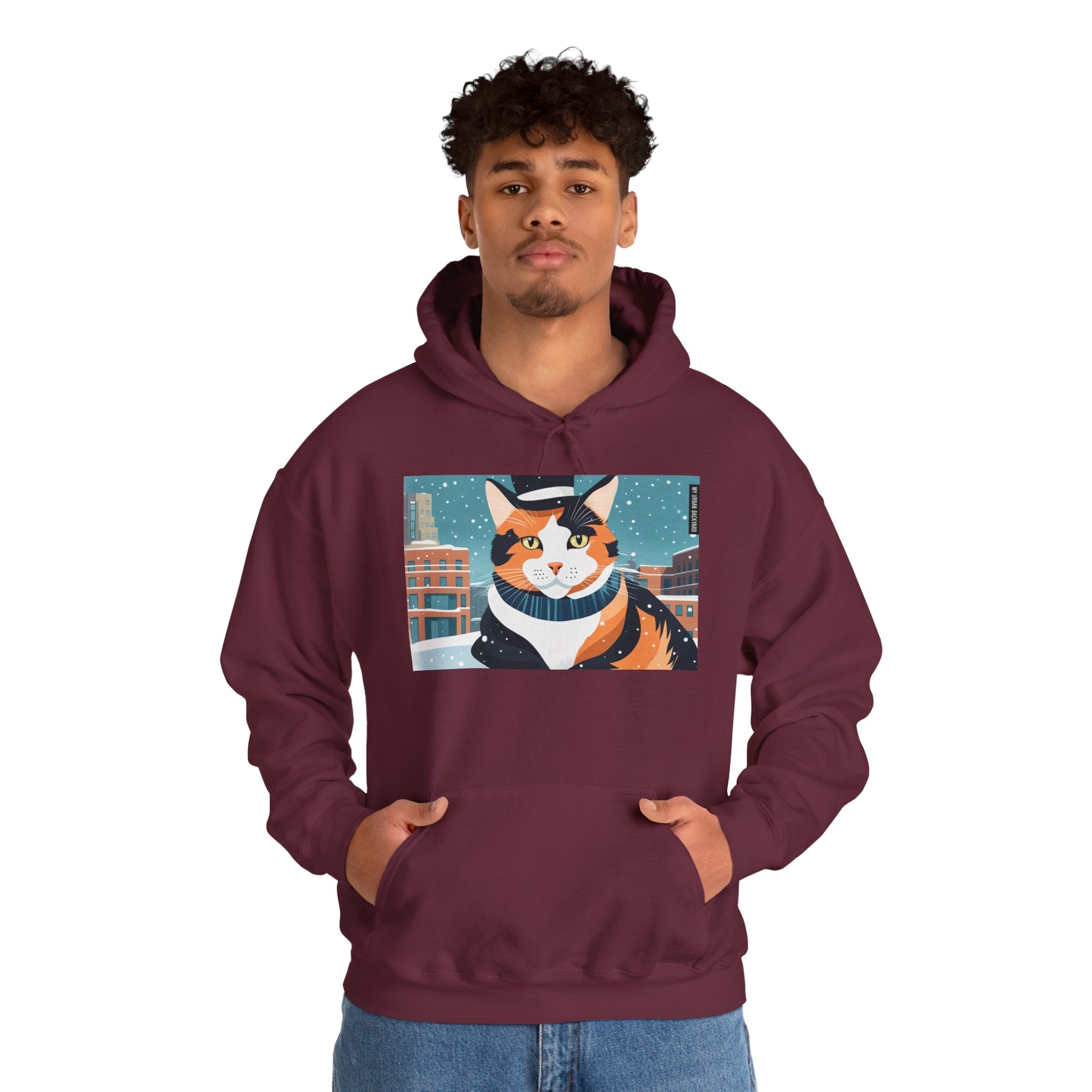 Calico Cat in Snow Hoodie — Cozy Winter Cat Lover Sweatshirt