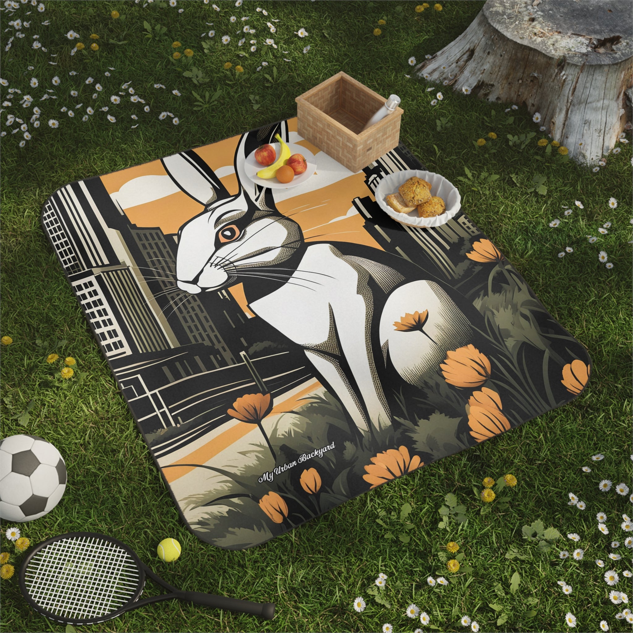 Urban Rabbit Picnic Blanket - Outdoor Essentials for Spring Gatherings, 51" × 61"