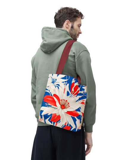 Red White & Blue Flowers Tote Bag with Cotton Handles For Everyday Use, 3 Sizes