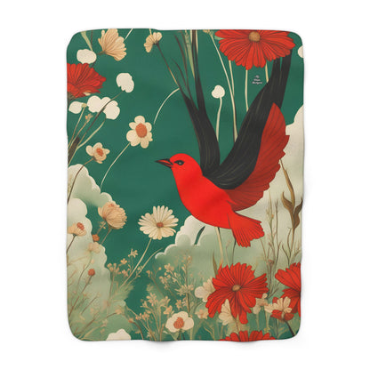 Red Bird, Sherpa Fleece Blanket for Cozy Warmth, 50"x60"