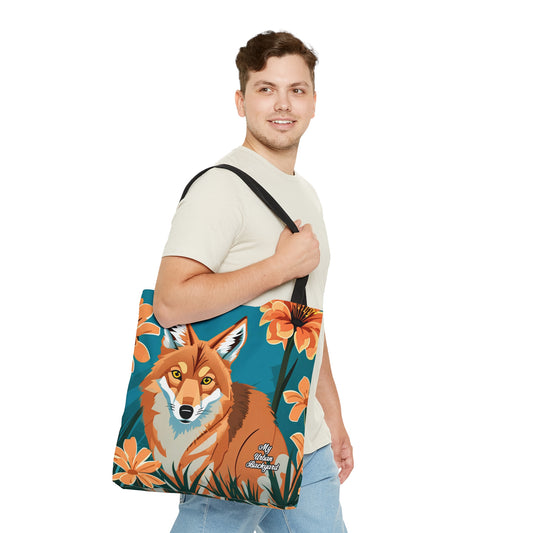 Coyote with Flowers, Tote Bag for Everyday Use - Durable and Functional