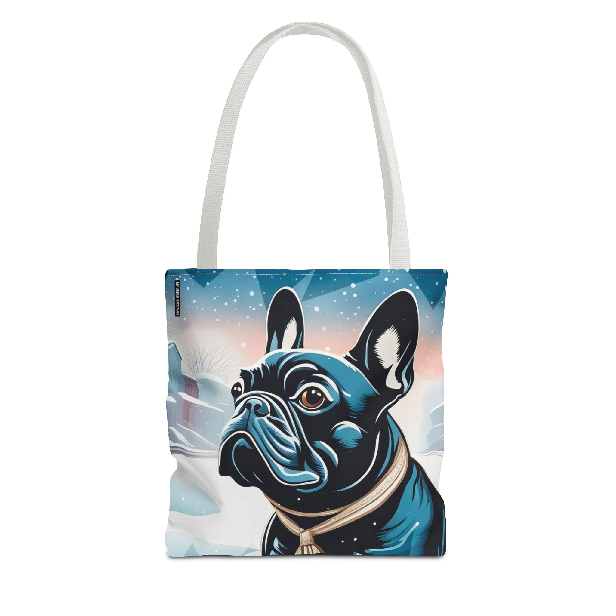 French Bulldog Winter Tote Bag — Snowy Pup All-Over Print Tote