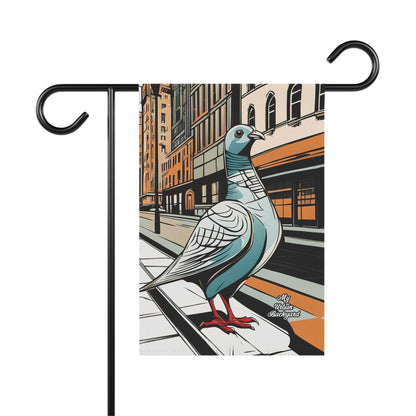 Pigeon on a City Street, Garden Flag for Yard, Patio, Porch, or Work, 12"x18" - Flag only