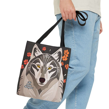 Everyday Tote Bag w Cotton Handles, Reusable Shoulder Bag, Art Deco Wolf