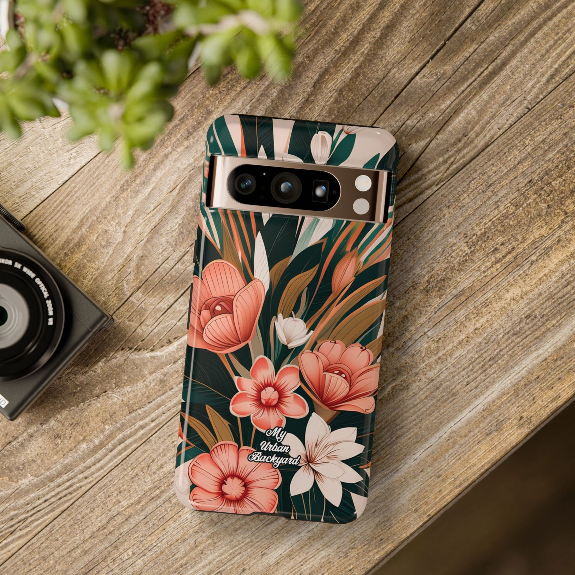 Peach Art Deco Flowers, Cell Phone Case - Apple, Samsung, Google Pixel