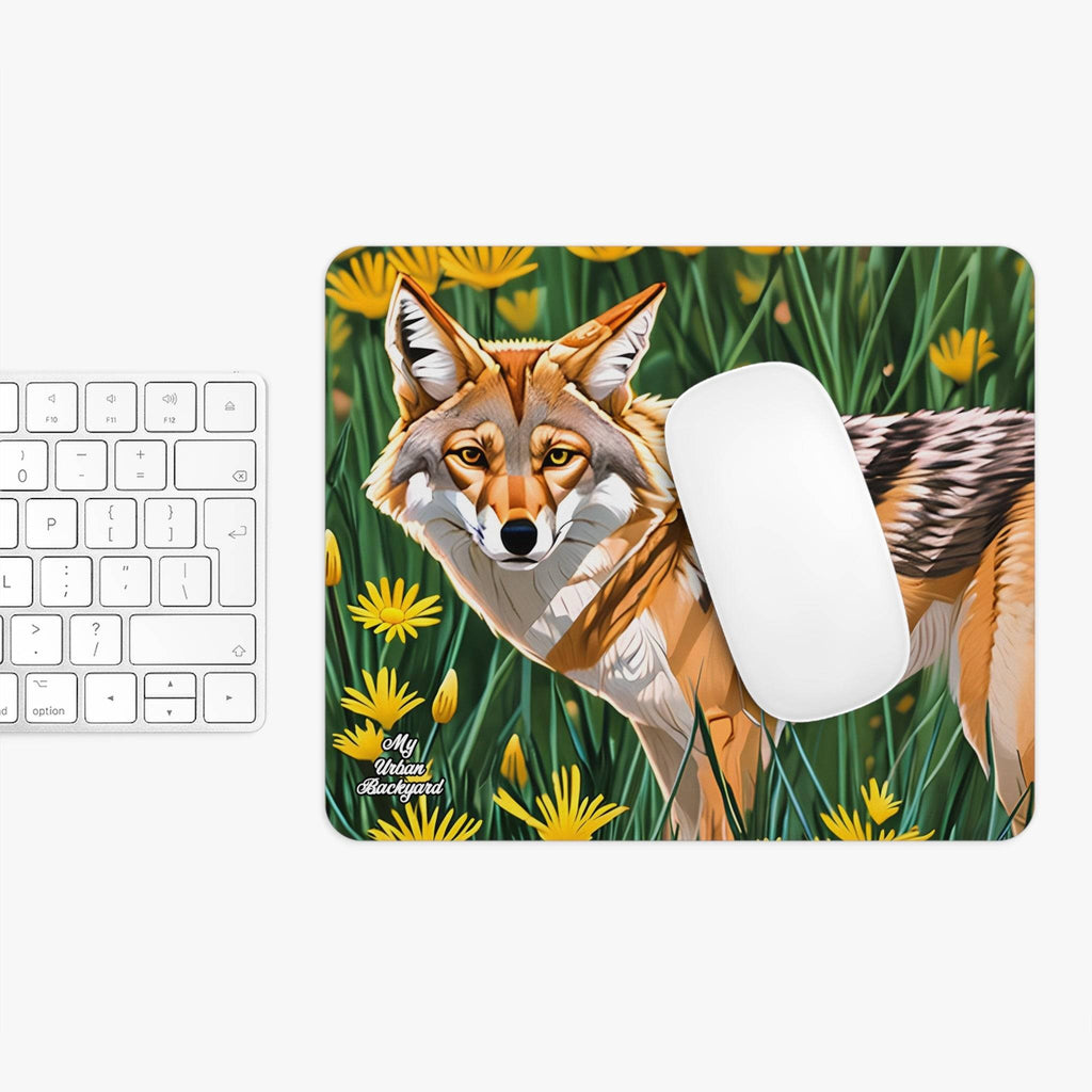 Computer Mouse Pad, Non-slip rubber bottom, Coyote w Flowers