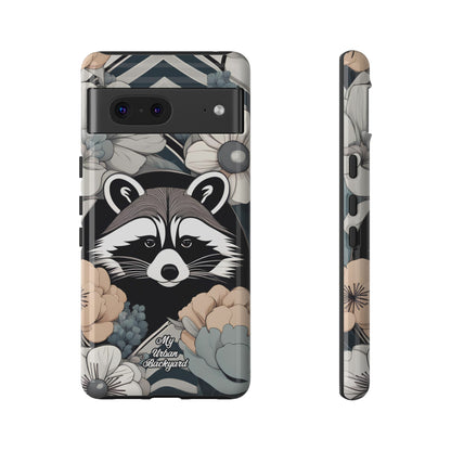 Art Deco Raccoon with Flowers, Cell Phone Case - Apple, Samsung, or Google Pixel