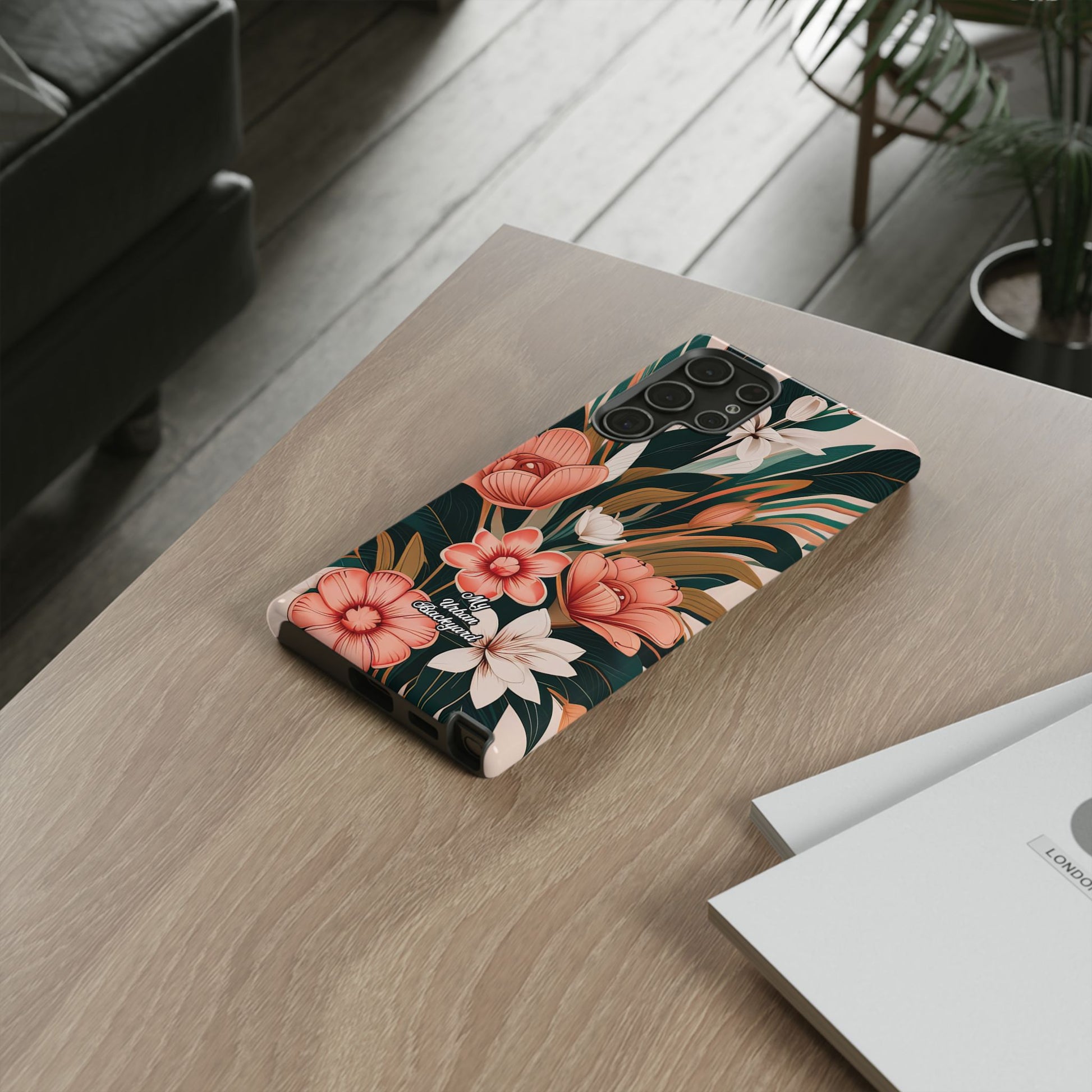 Peach Art Deco Flowers, Cell Phone Case - Apple, Samsung, Google Pixel
