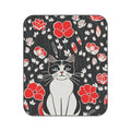 Cat with Red Flowers, Cozy Outdoor Picnic Blanket, Water-Resistant Bottom, 51" × 61"