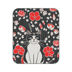 Cat with Red Flowers, Cozy Outdoor Picnic Blanket, Water-Resistant Bottom, 51" × 61"