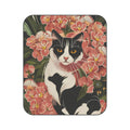 Black & White Cat in Flowers, Cozy Outdoor Picnic Blanket, Water-Resistant Bottom, 51" × 61"