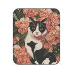 Black & White Cat in Flowers, Cozy Outdoor Picnic Blanket, Water-Resistant Bottom, 51" × 61"
