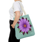 Purple Flower Tote Bag with Cotton Handles For Everyday Use, 3 Sizes
