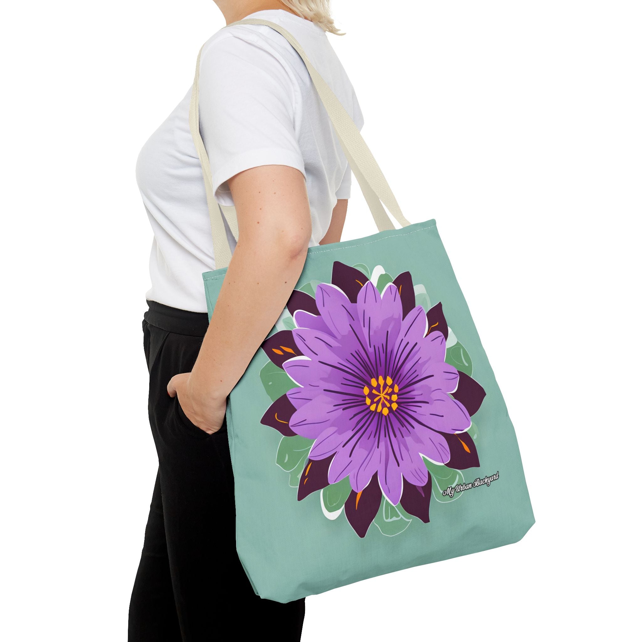 Purple Flower Tote Bag with Cotton Handles For Everyday Use, 3 Sizes